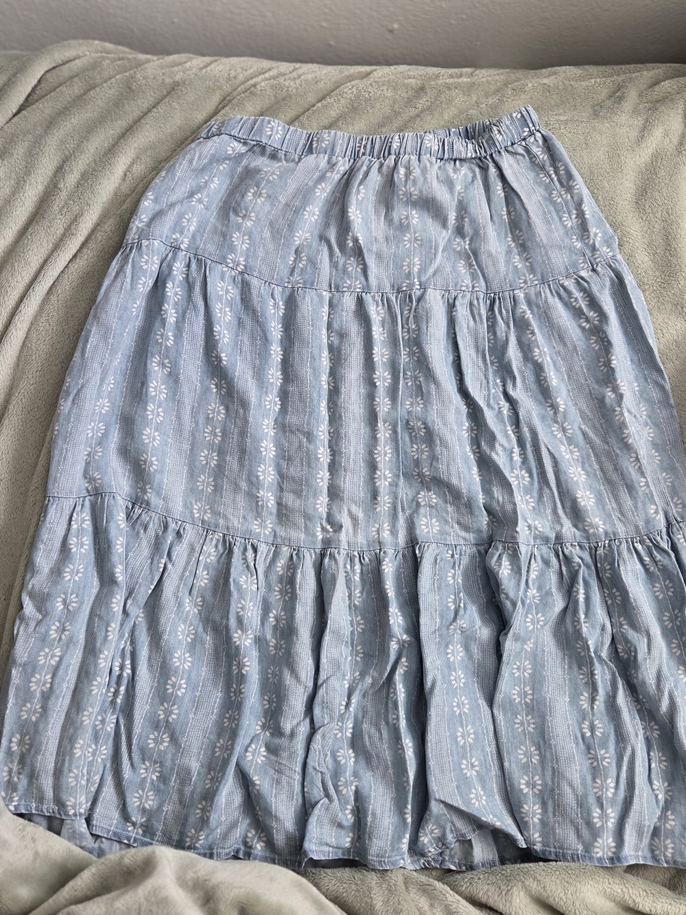 Light Blue Floral Tiered Maxi Skirt